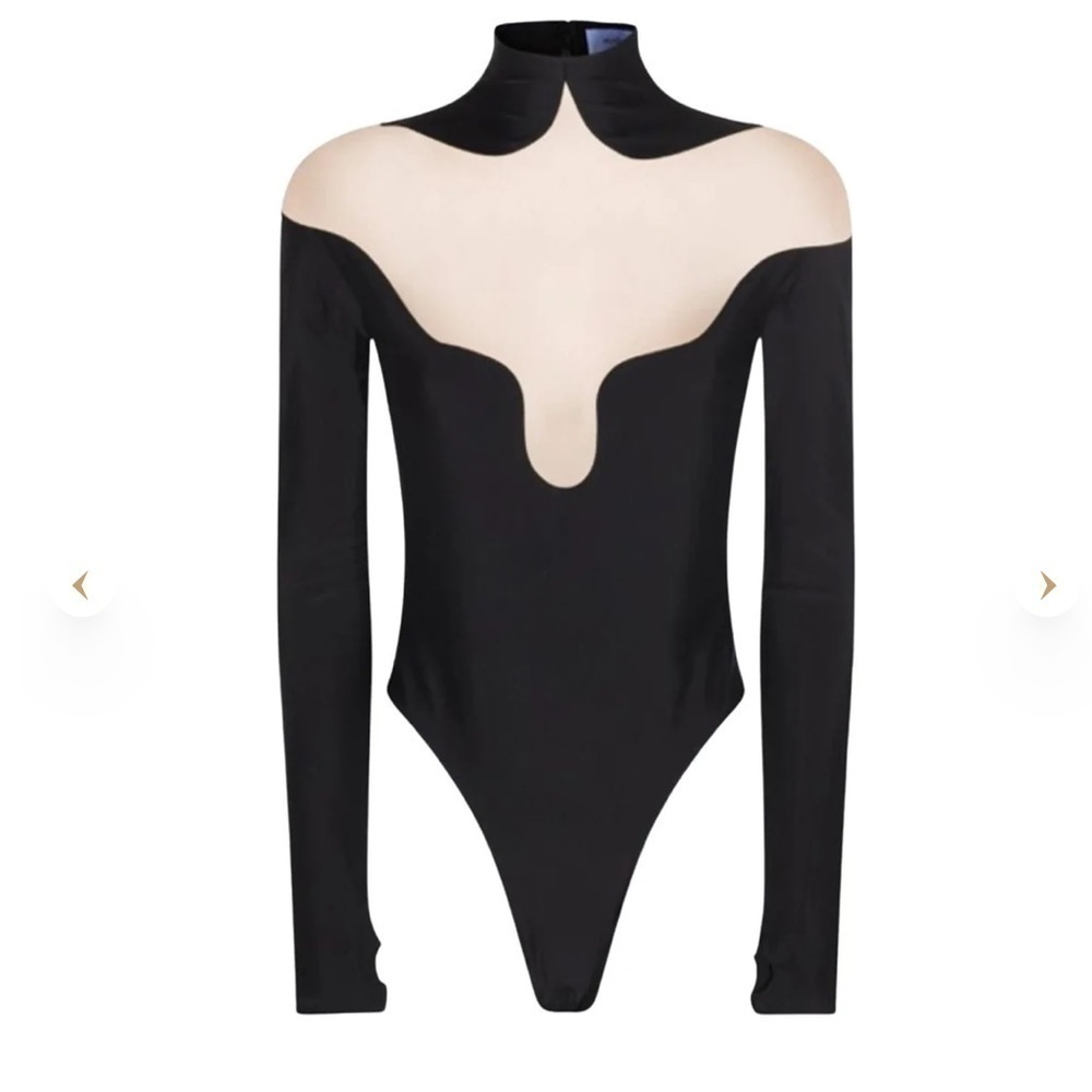 NWT Mugler Wavy Black bodysuit in light nude - size 34 - Picture 2 of 7